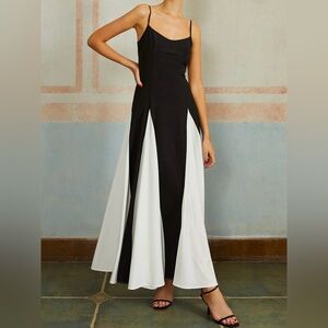 NWT Commense Women's Black/White Sleeveless Maxi Dress SZ L Classy Minimalist